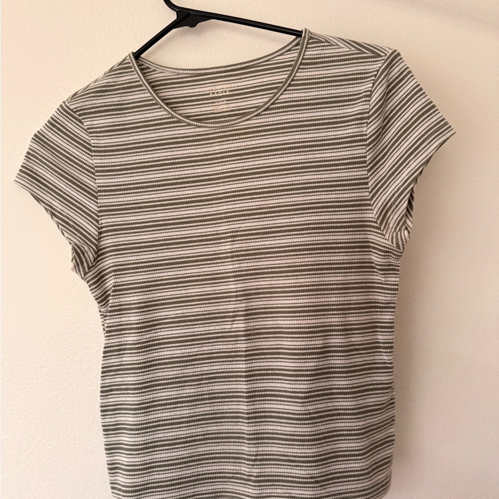 American Eagle Outfitters Gray Striped Short Sleeve Tee